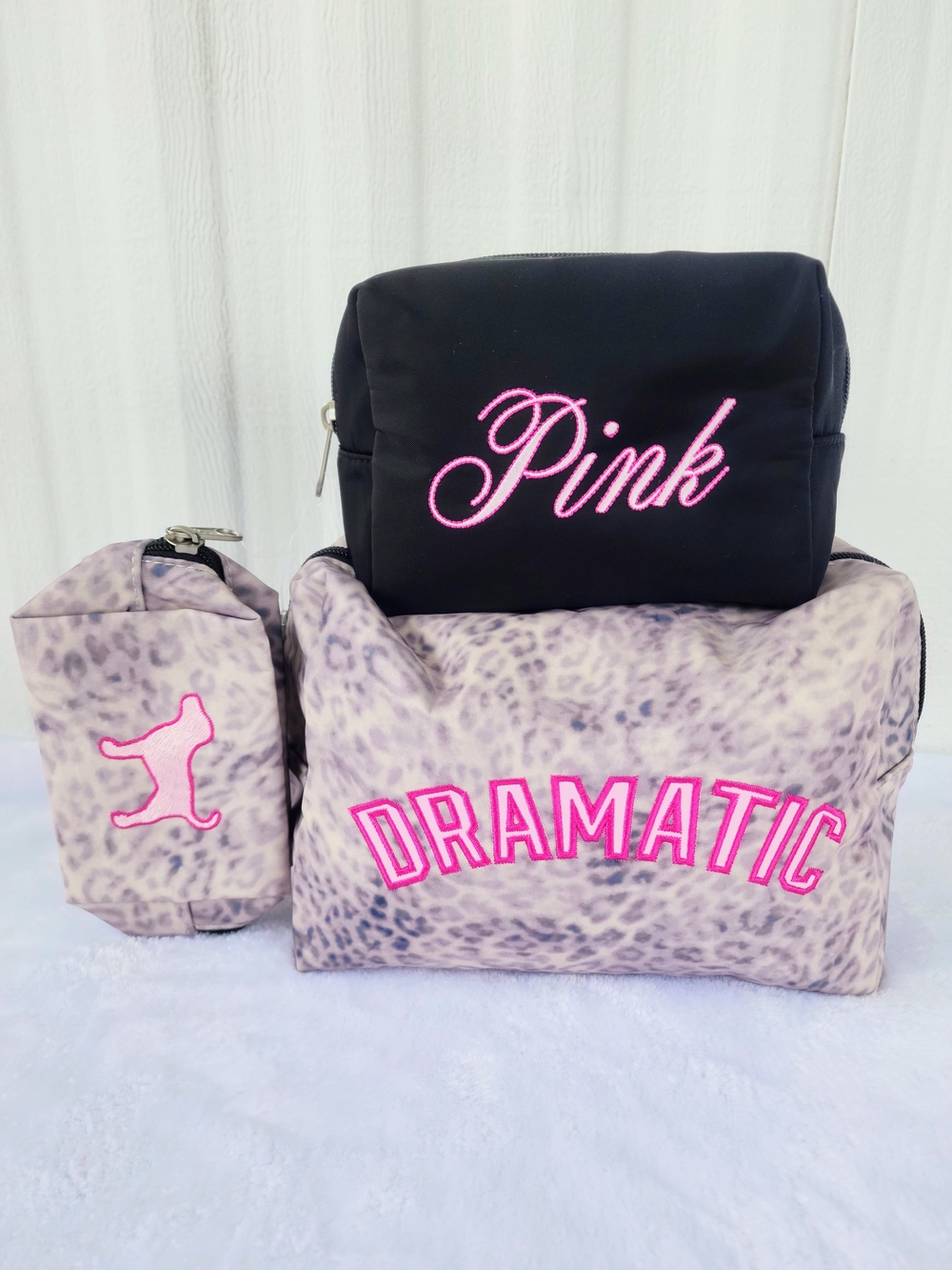 PINK Makeup Bag Trio Leopard Print Cosmetic Bag Set